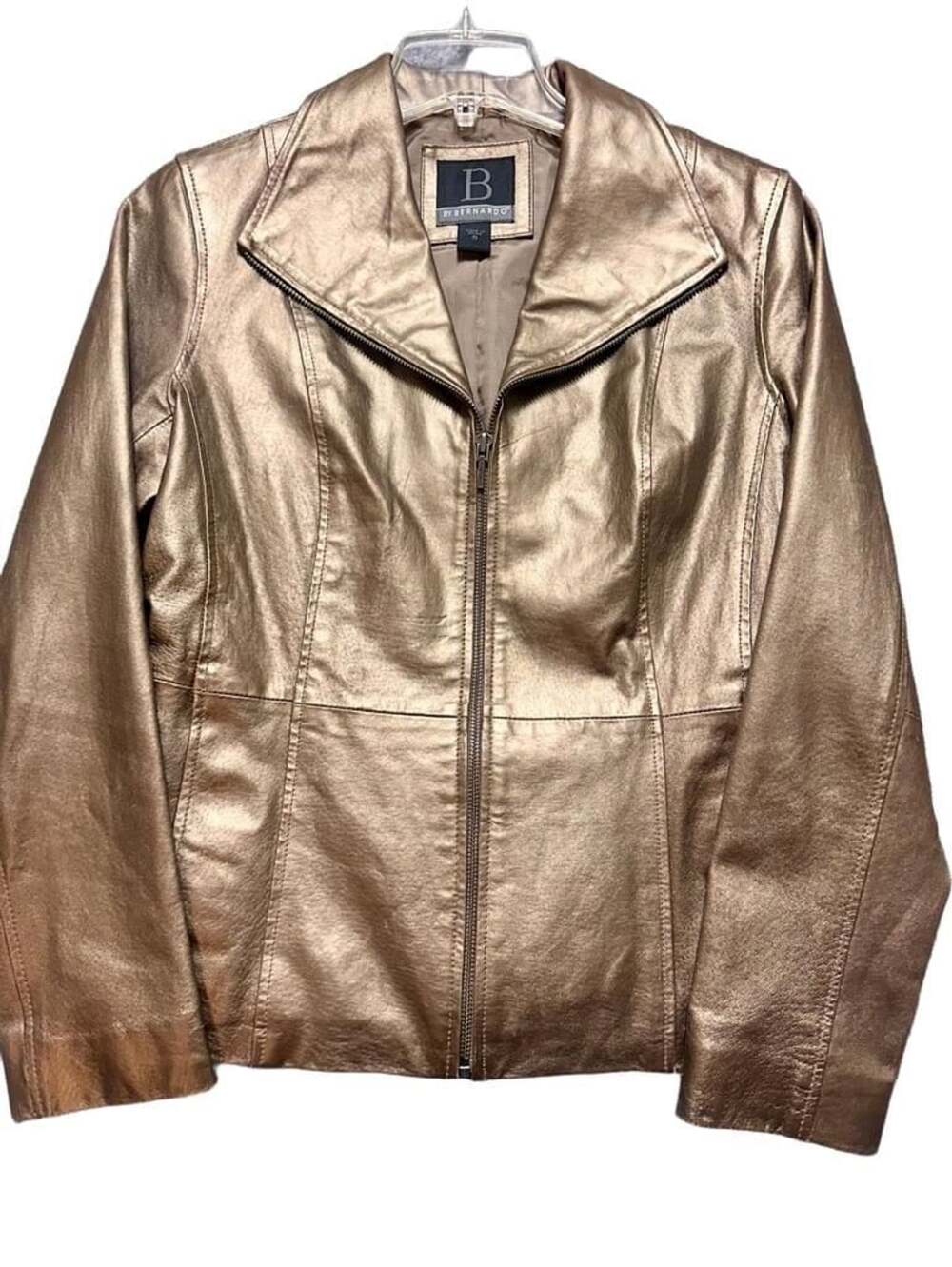 Women's Metallic Bronze Gold Genuine Leather Moto Jacket Small Like New Party